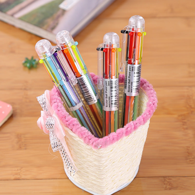 Wholesale Cute 6-color Creative Transparent Multi-functional Push Plastic Ballpoint Pen