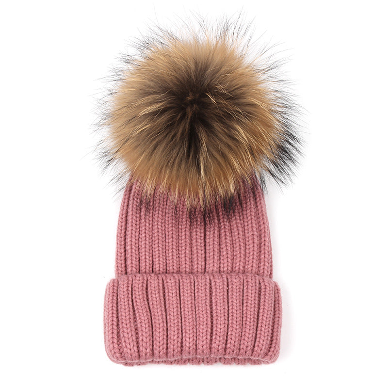 Wholesale Winter Fur Ball Beanie Thickened Warm Knitted Hat