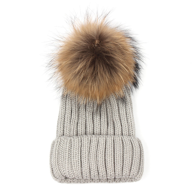 Wholesale Winter Fur Ball Beanie Thickened Warm Knitted Hat