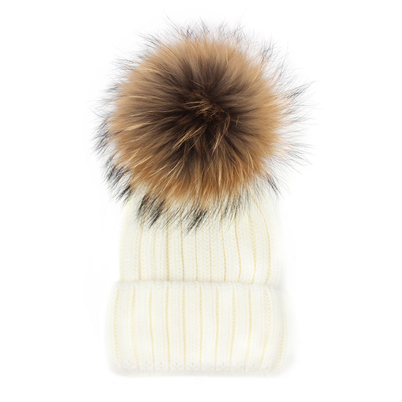 Wholesale Winter Fur Ball Beanie Thickened Warm Knitted Hat