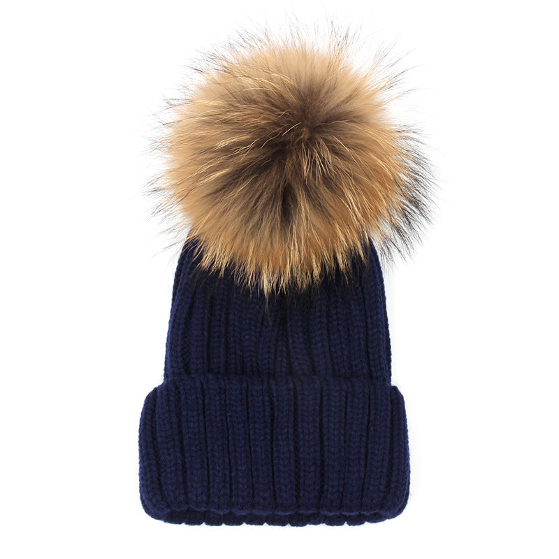 Wholesale Winter Fur Ball Beanie Thickened Warm Knitted Hat