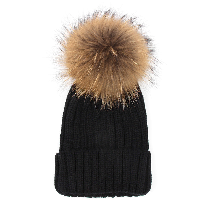 Wholesale Winter Fur Ball Beanie Thickened Warm Knitted Hat