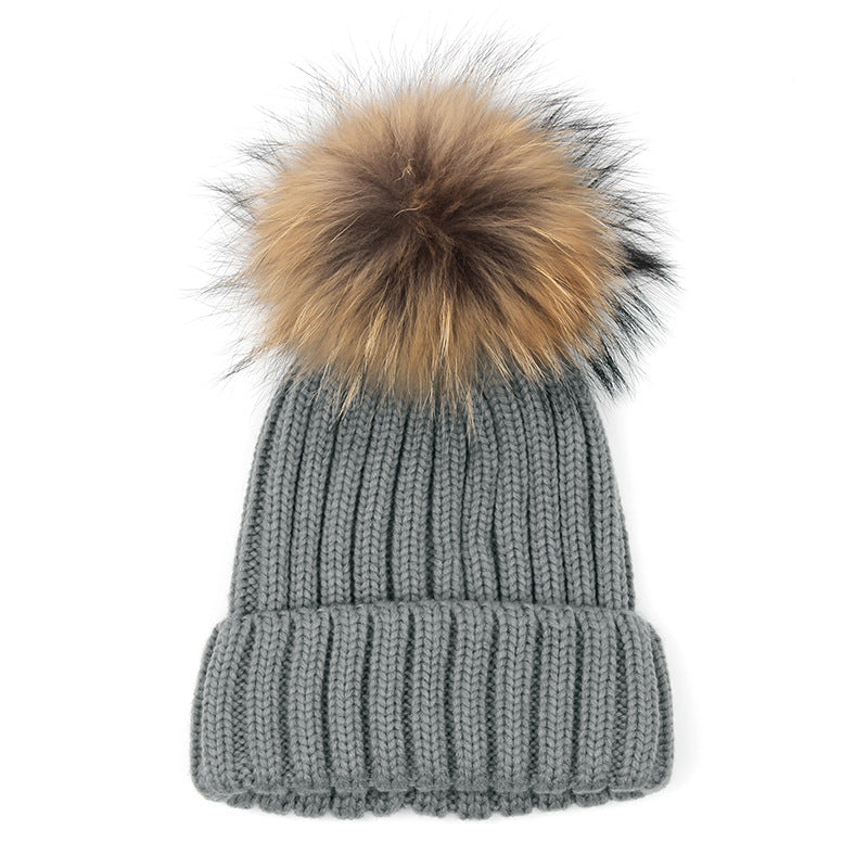 Wholesale Winter Fur Ball Beanie Thickened Warm Knitted Hat