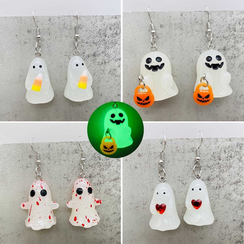 Wholesale 3D Night Light Ghost Pumpkin Corn Candy Halloween Earrings