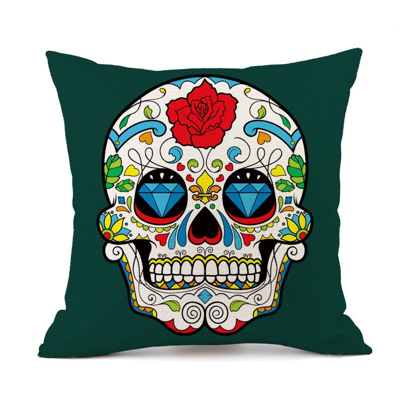 Wholesale Halloween Personalized Retro Skull Head Linen DIY Printed Throw Pillow Cover