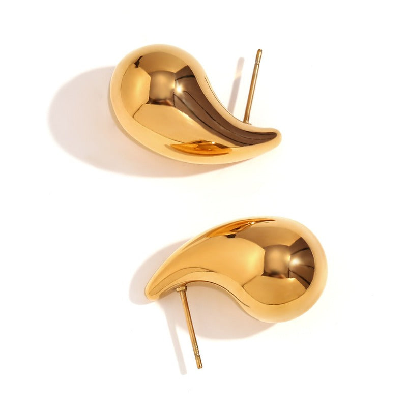Wholesale Simple Geometric Stainless Steel 18K Gold Plated Small Hollow Teardrop Earrings