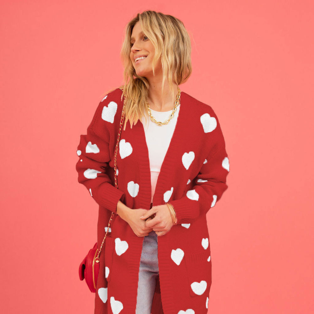 Wholesale Valentine's Day Heart Acrylic Cardigan
