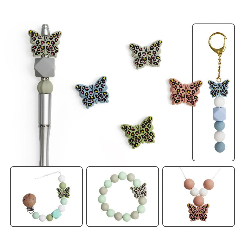 Wholesale 10pcs Creative Leopard Butterfly Silicone Loose Beads