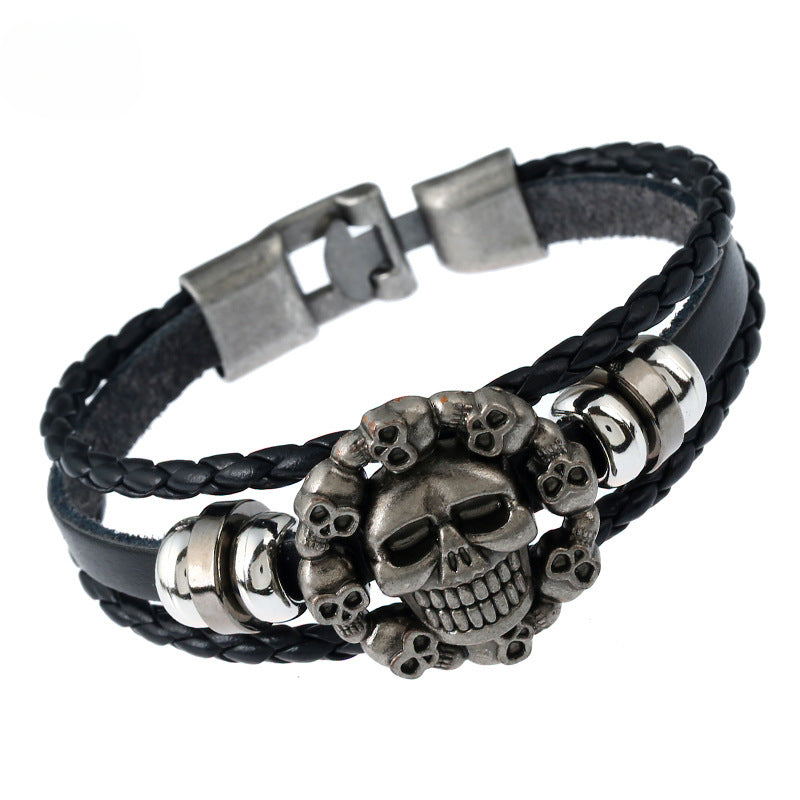 Wholesale Braided Buckle Leather Bracelet Personality Halloween Skull Leather Bracelet