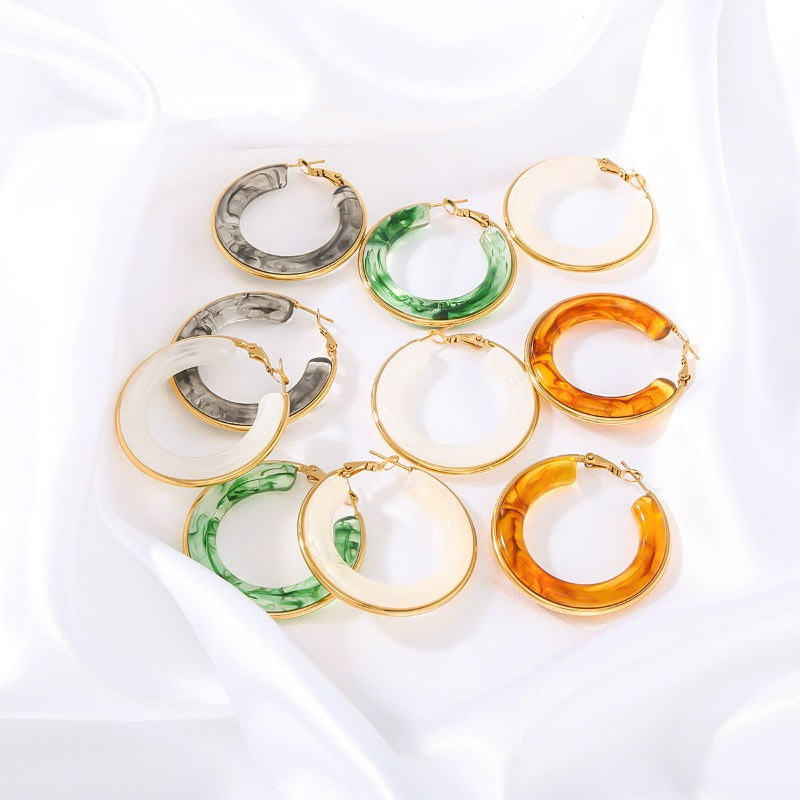 Wholesale Stainless Steel Electroplated 18k Gold Hollow Circle Resin High-end Niche Earrings
