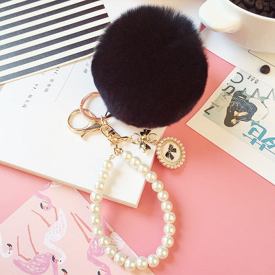 Wholesale Pearl Chain Plush 8cm Fur Ball Keychain