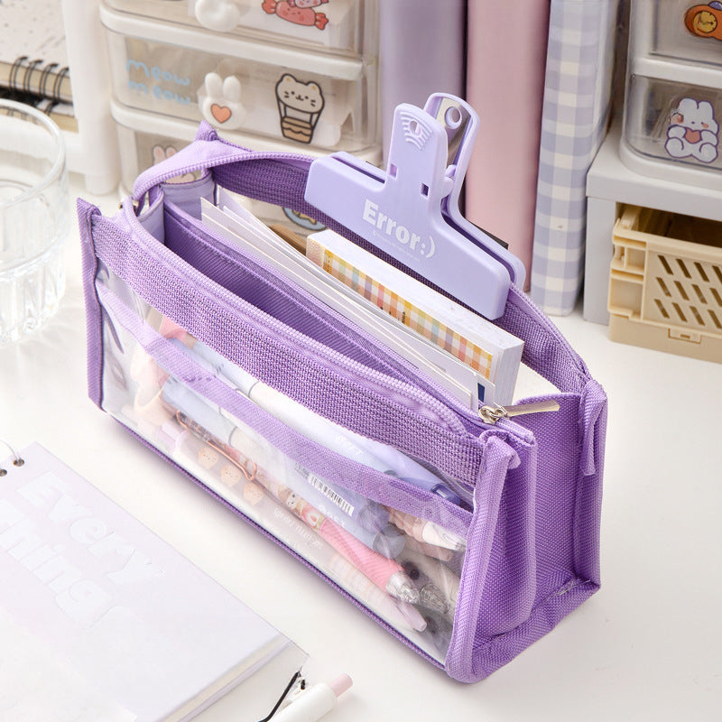 Wholesale Large Capacity Six-layer Transparent Canvas Pencil Case