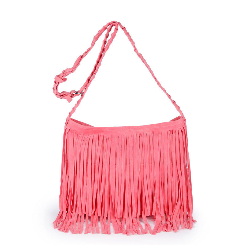 Wholesale PU One Shoulder Matte Vintage Leather Woven Tassel Bag