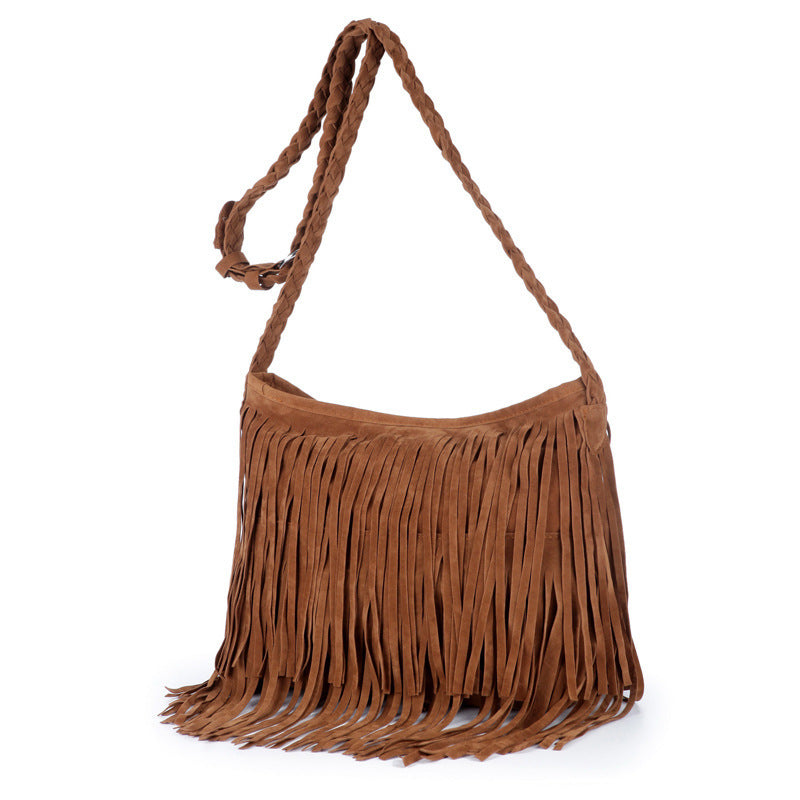Wholesale PU One Shoulder Matte Vintage Leather Woven Tassel Bag
