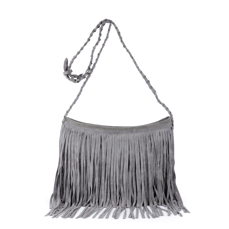 Wholesale PU One Shoulder Matte Vintage Leather Woven Tassel Bag