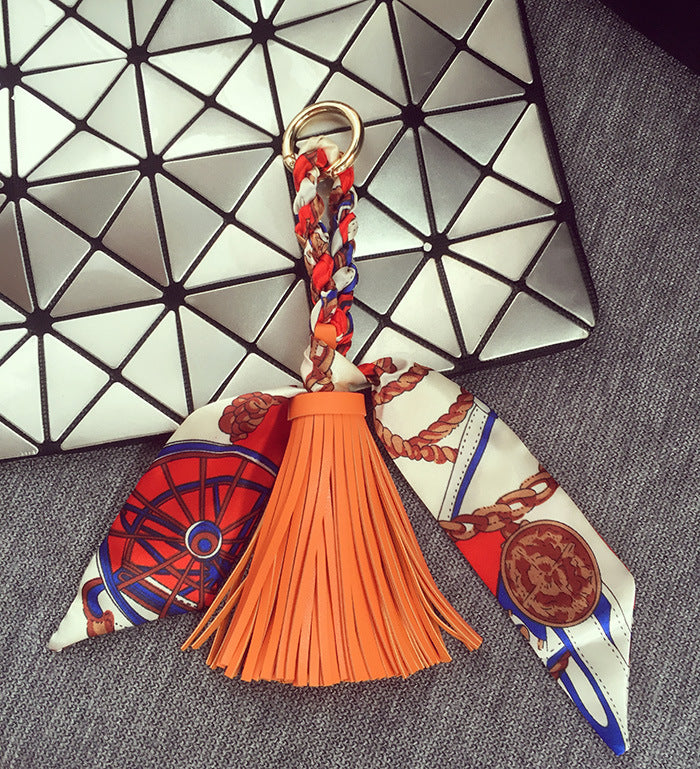 Wholesale Spring and Summer Leather Scarf Tassel Pendant Keychain