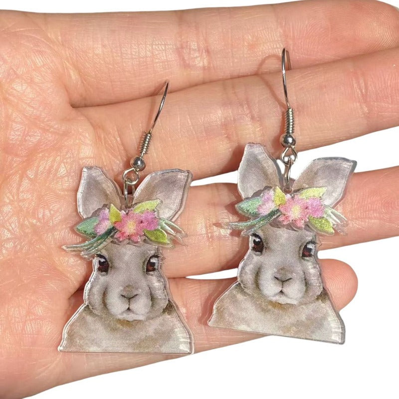 Wholesale Acrylic Double Layer Printing Cute Cartoon Animal Rabbit Easter Earrings