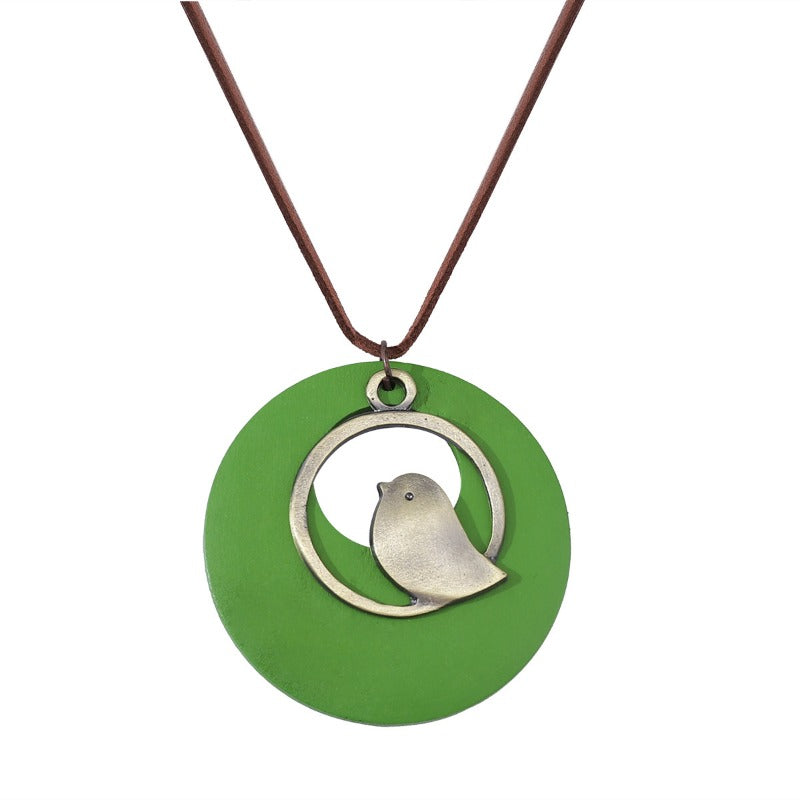 Wholesale Wooden Products Creative Bird Retro Cotton and Linen Ethnic Style Necklaces