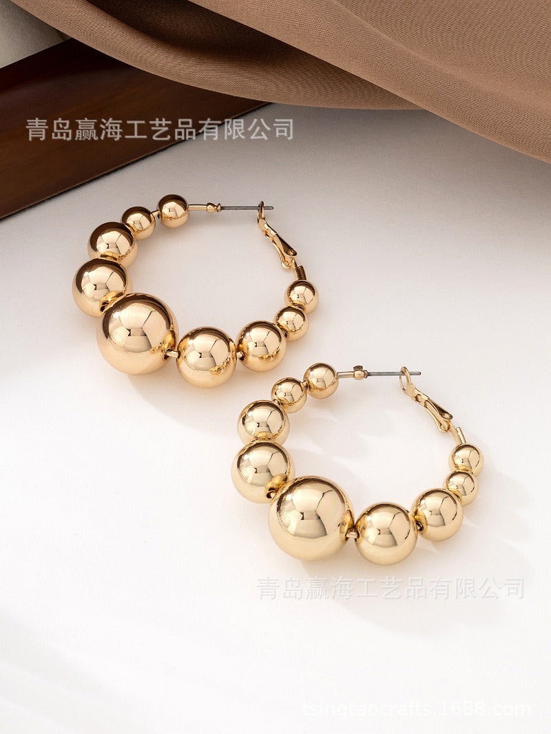 Wholesale Temperament, Metallic Feel, Fashionable and Versatile, with Round Bead Earrings