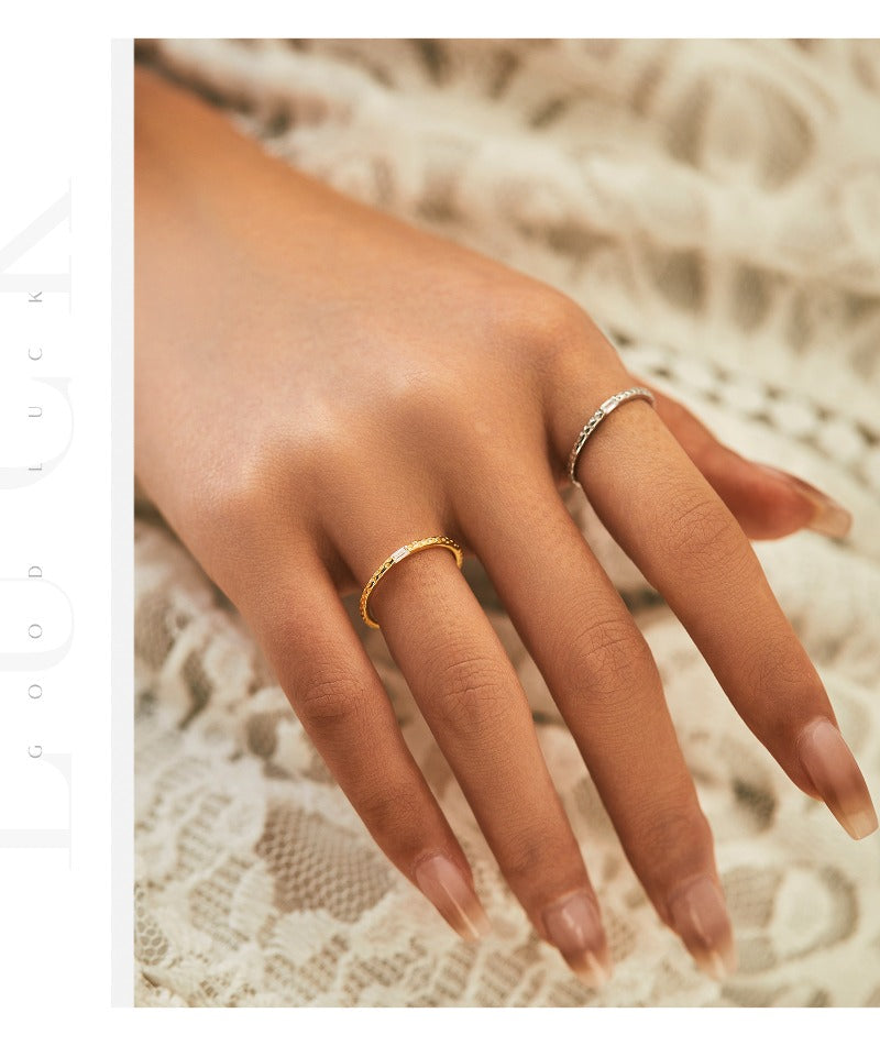 Wholesale S925 Sterling Silver Tinfoil Irregular Cross-line Textured Ring