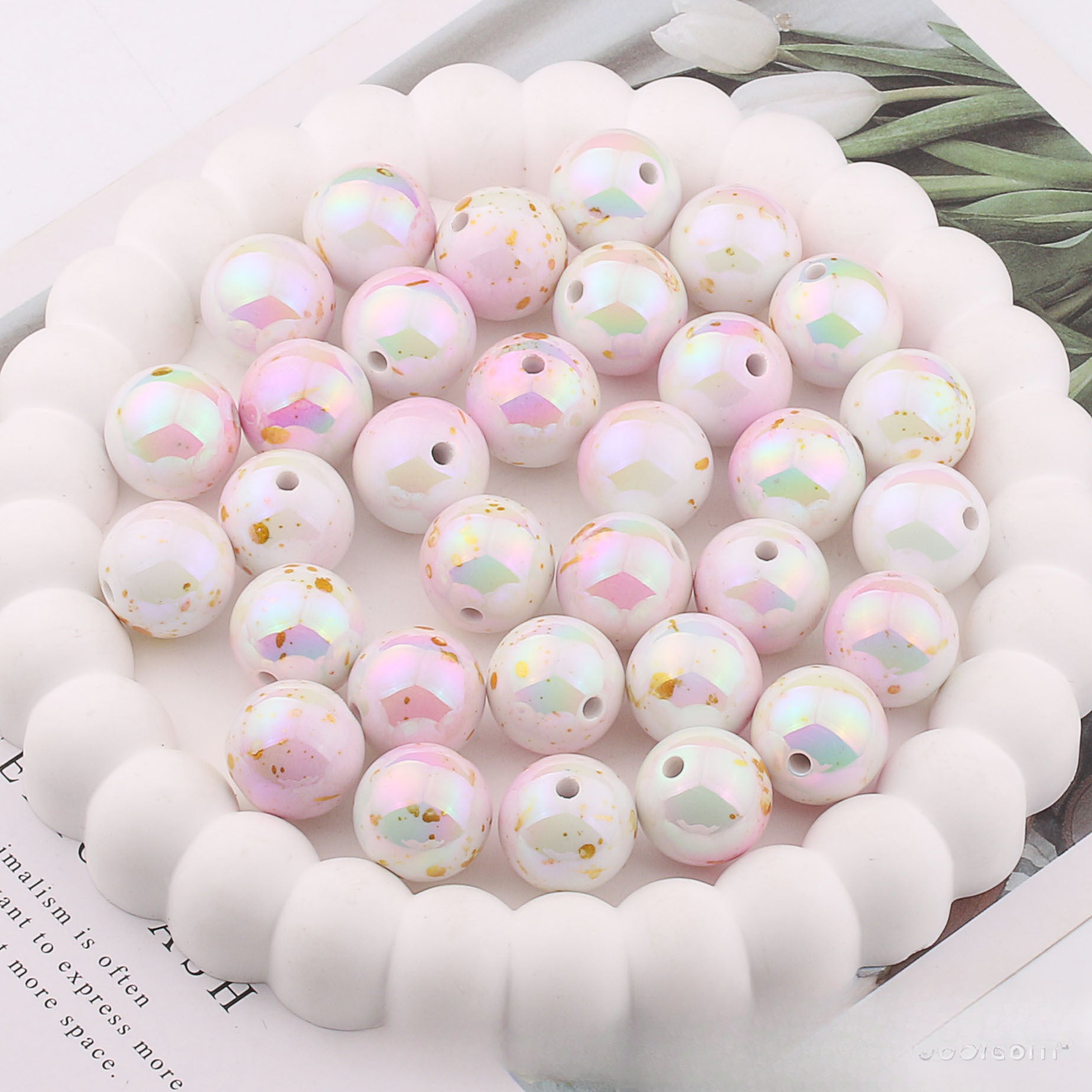 Wholesale 20PCS Acrylic Gold Gradient UV Plated Color Straight Hole Balls