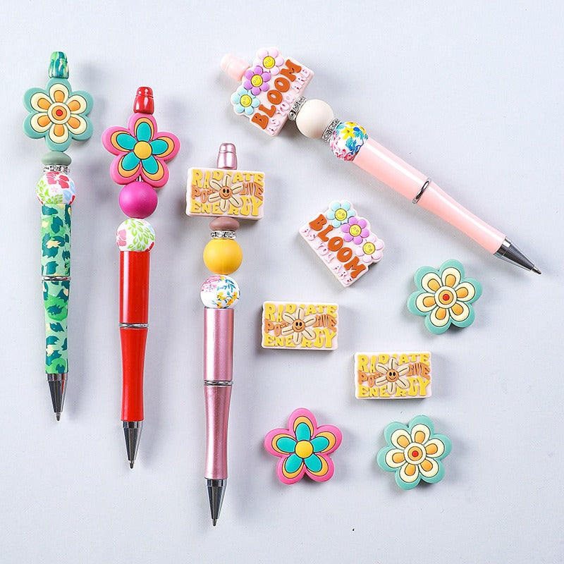 Wholesale 20pcs DIY Flower Children's Teether Baby Pacifier Anti-drop Smiley Face Silicone Beads