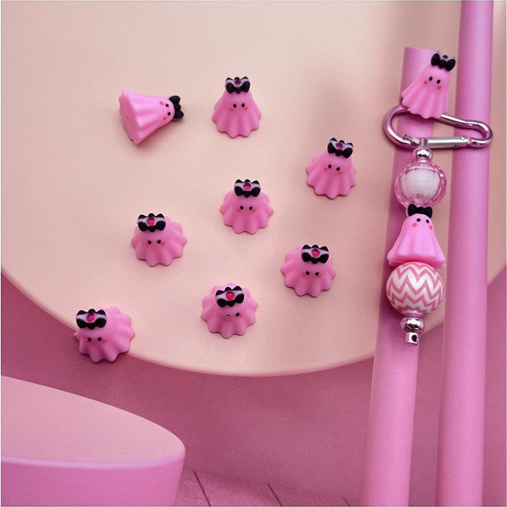 Wholesale 10pcs Cartoon 3D Cute Pink Ghost Yellow Villain Silicone Beads
