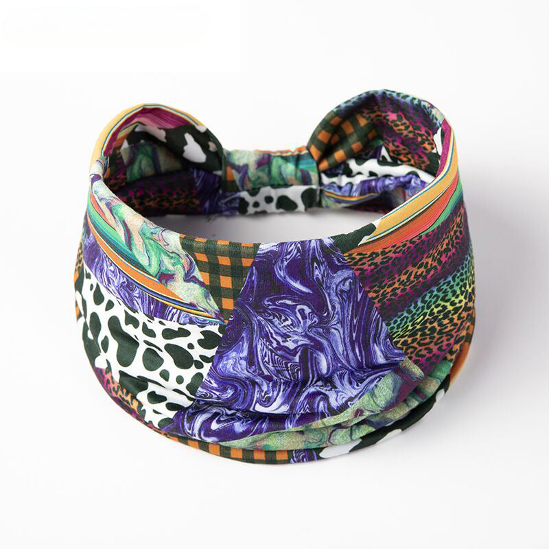 Wholesale 10PCS Wide Edge Knotted Fabric Elastic Leopard Pattern Hair Bands