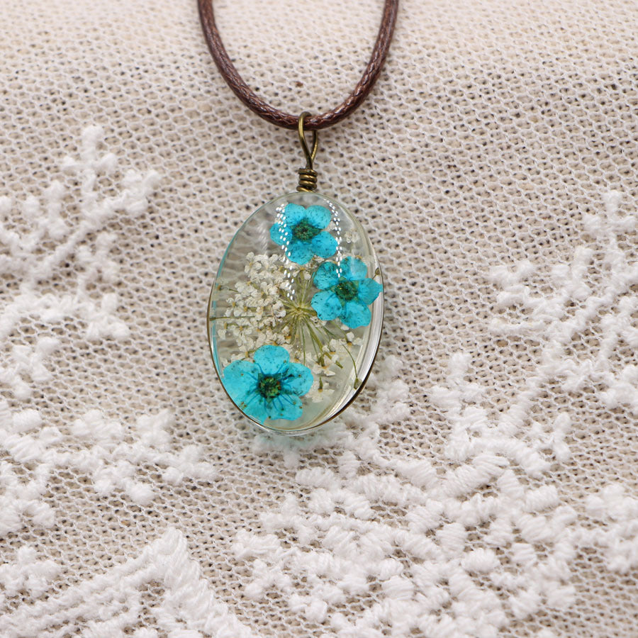 Wholesale Chic Crystal Pendant Necklace With Dried Flower Purple Boutique Resale Jewelry Accessory