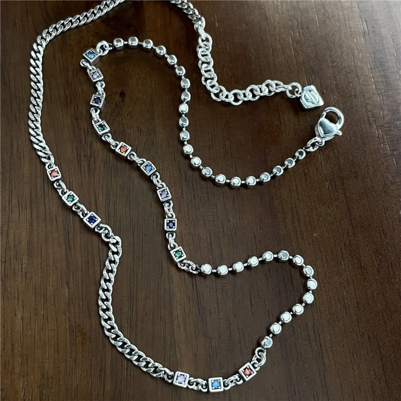 Wholesale rainbow zircon vintage style sweater chain necklace