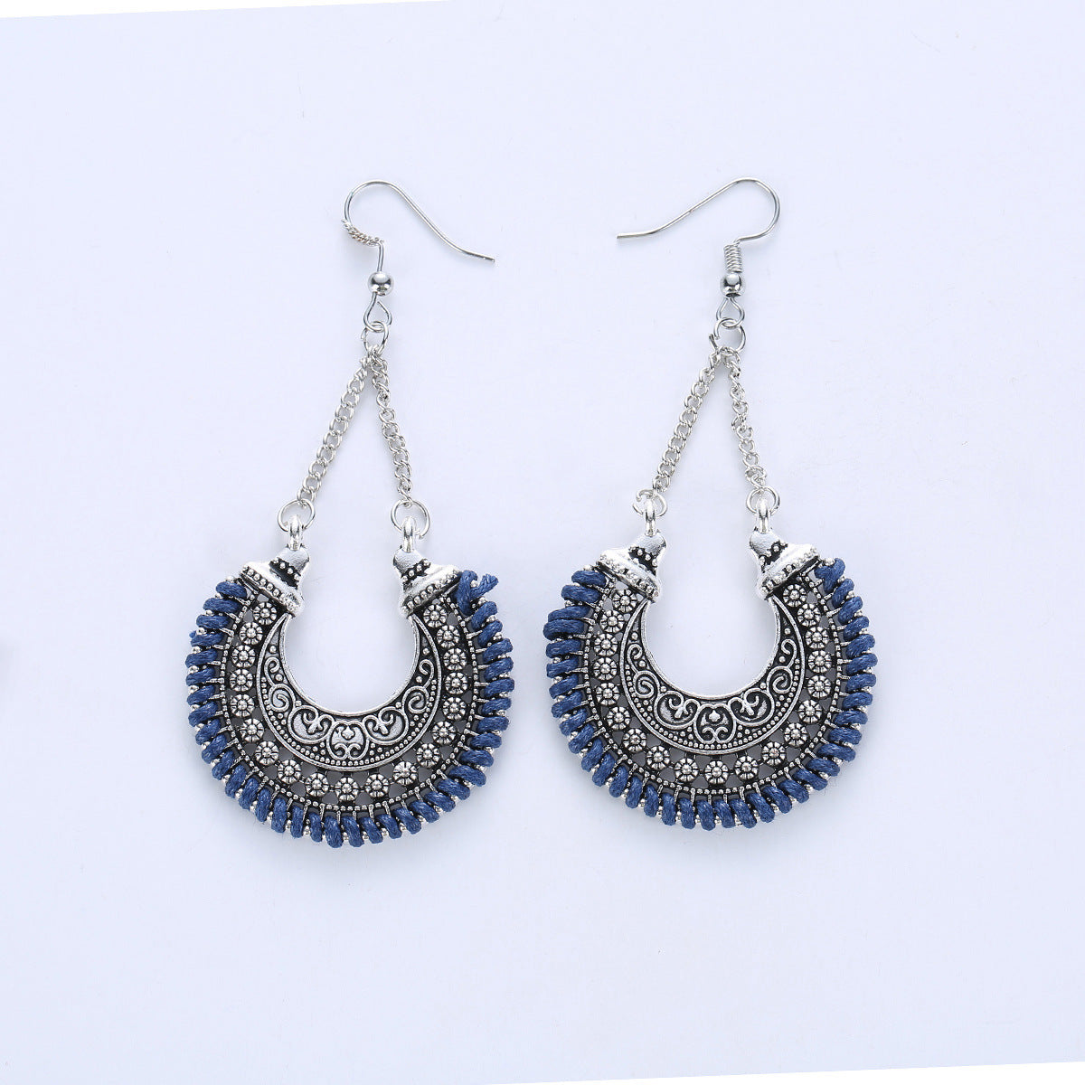 Wholesale Metal Hollow Carved Crescent Moon Flower Basket Earrings