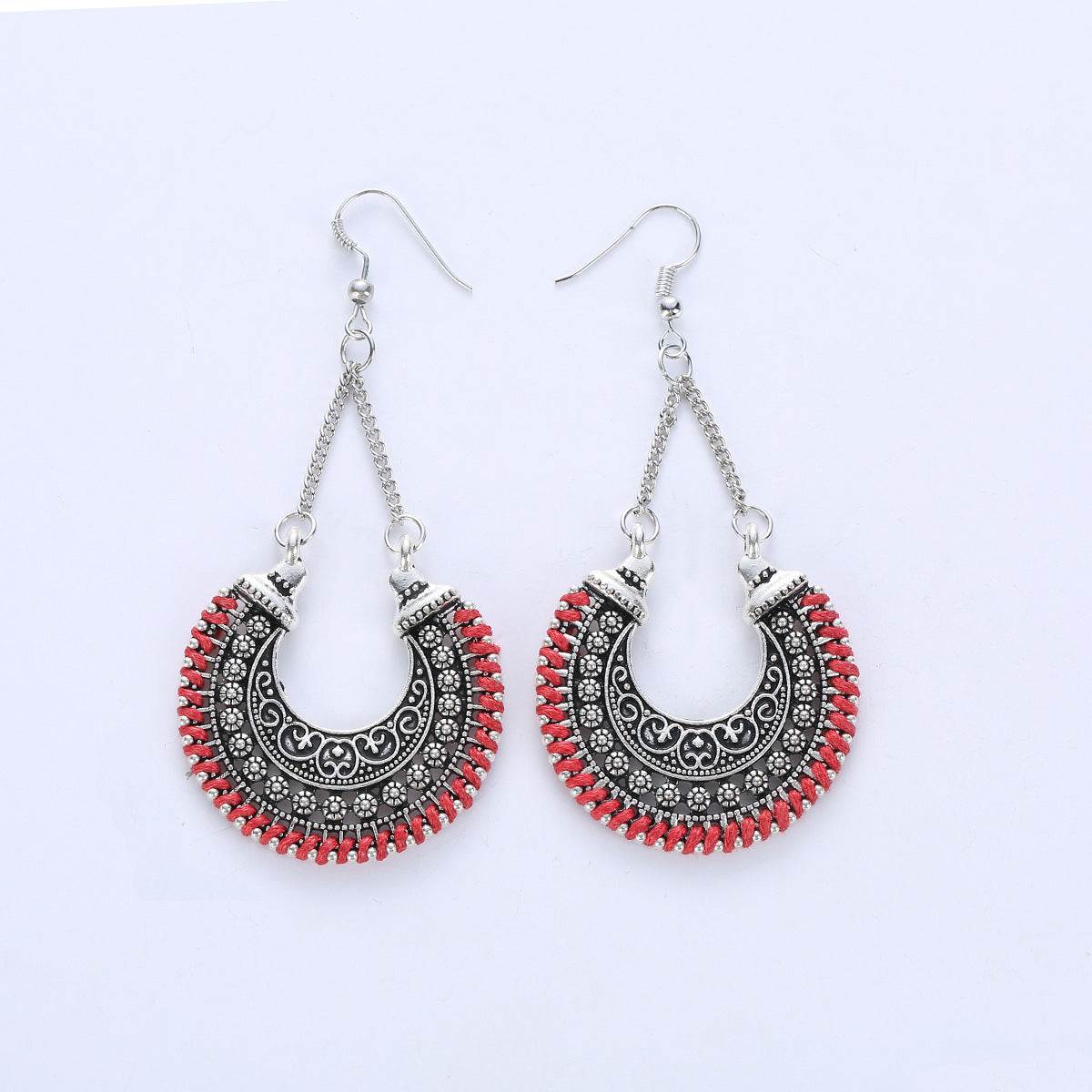 Wholesale Metal Hollow Carved Crescent Moon Flower Basket Earrings