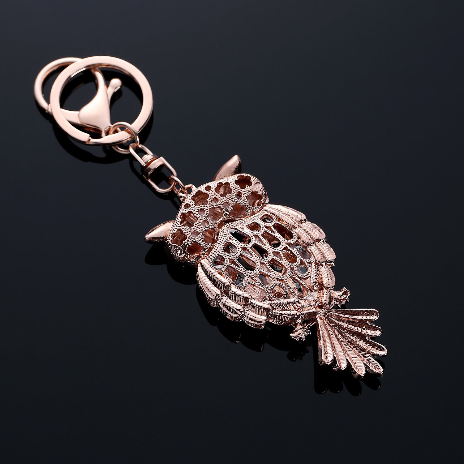 Wholesale Colored Diamond Owl Metal Keychain