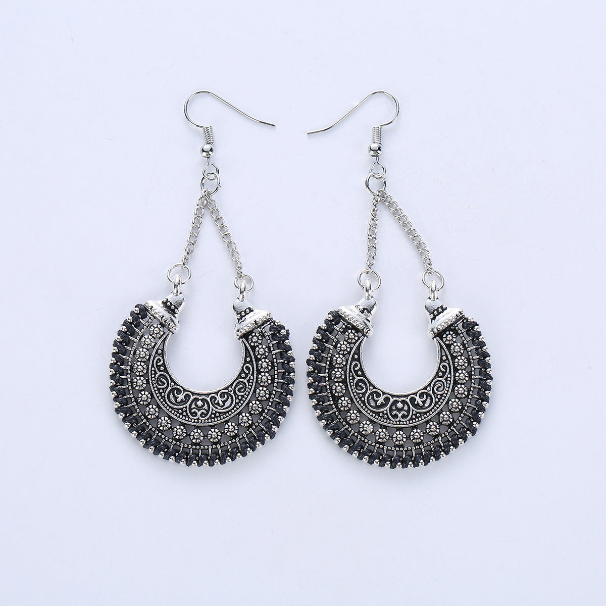 Wholesale Metal Hollow Carved Crescent Moon Flower Basket Earrings