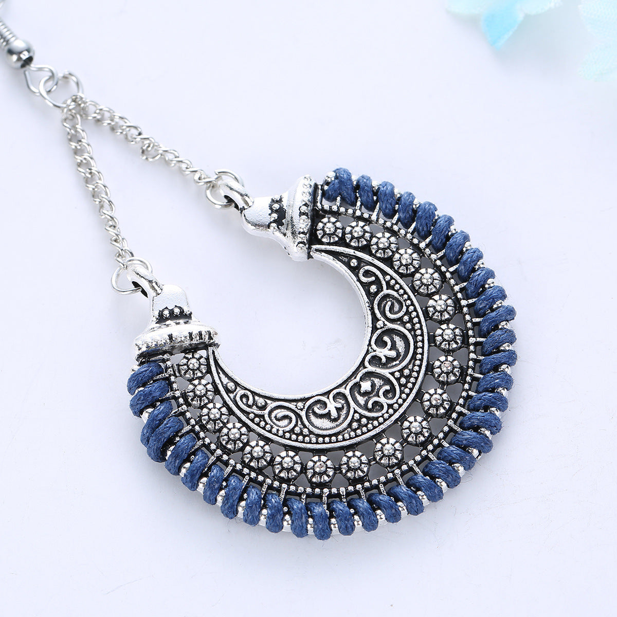 Wholesale Metal Hollow Carved Crescent Moon Flower Basket Earrings