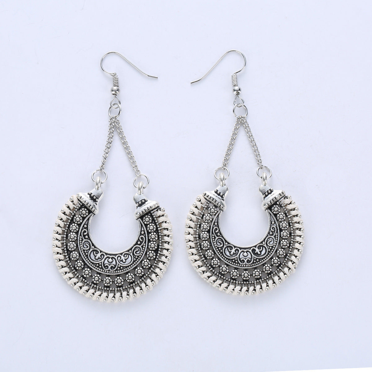 Wholesale Metal Hollow Carved Crescent Moon Flower Basket Earrings