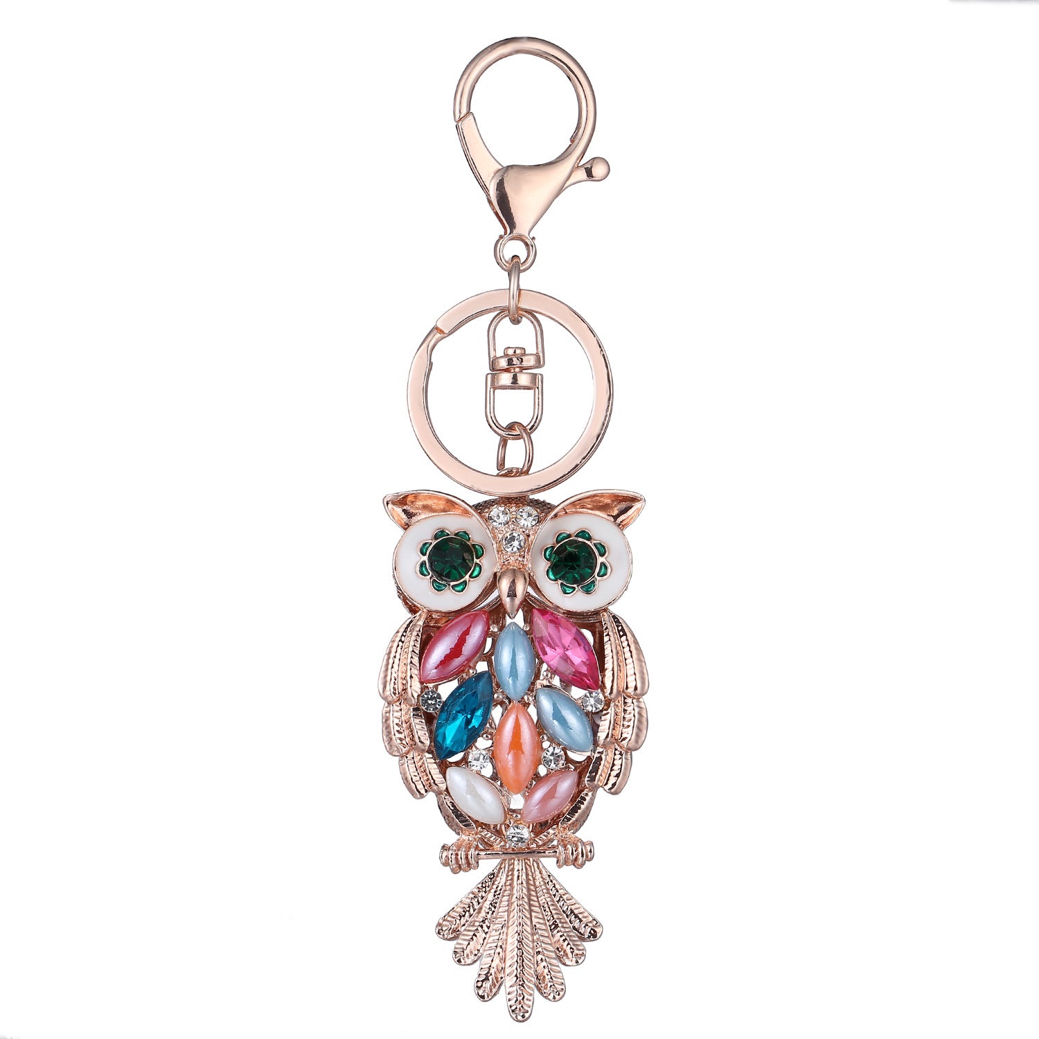 Wholesale Colored Diamond Owl Metal Keychain