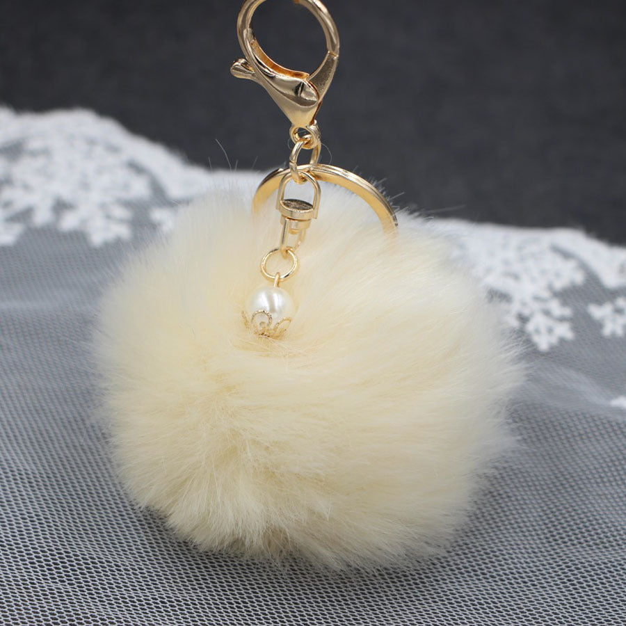 Wholesale Pearl 8cm Fur Ball Keychain