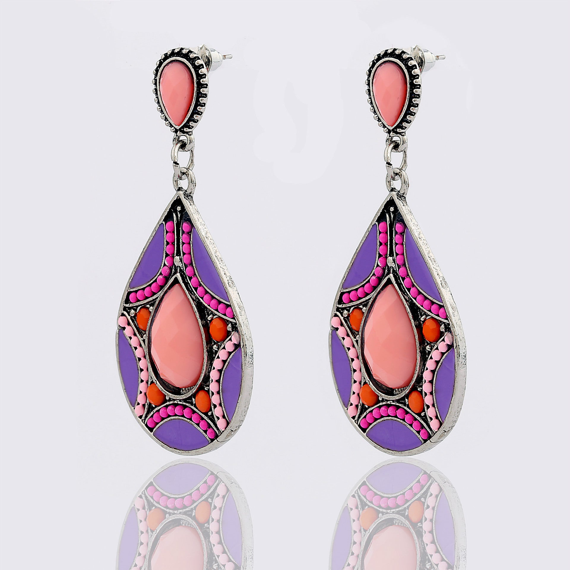Wholesale Bohemian Long Drop Colorful Alloy Earrings Fashion Jewelry Accessory
