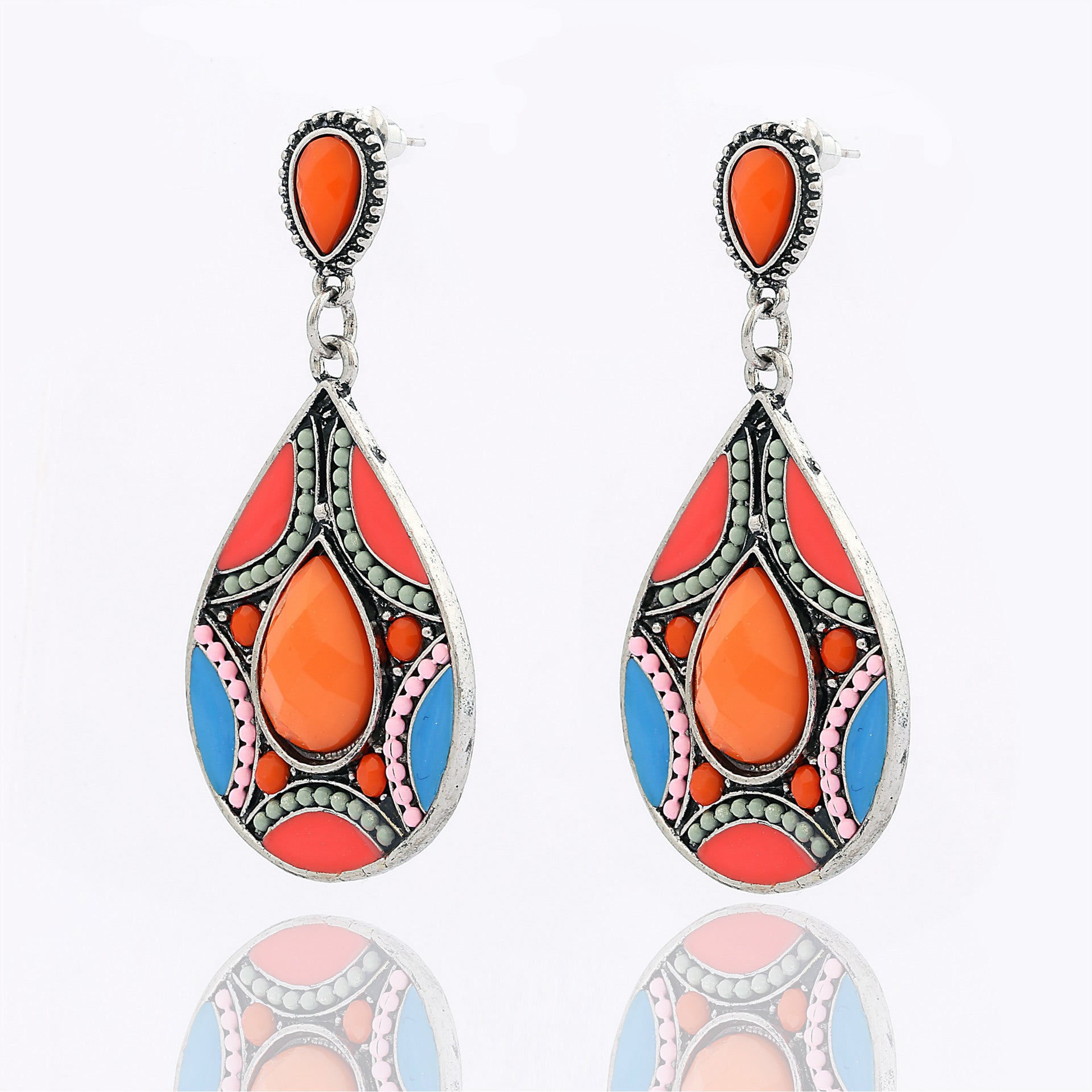 Wholesale Bohemian Long Drop Colorful Alloy Earrings Fashion Jewelry Accessory