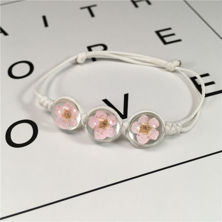 Wholesale Dried Flower Bracelet&Time Gemstone Narcissus Eternal Flower Weaving Bracelet