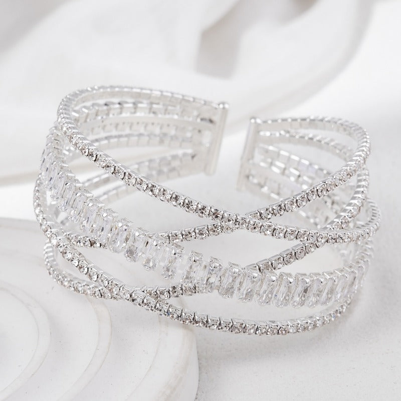 Wholesale Fashion 5-row Cross Rhinestone Zircon Open Bracelets