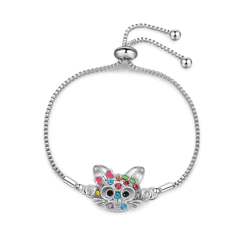 Wholesale Cartoon Cat Diamond Bracelet Size Adjustable Cute Kids Kitten Bracelet