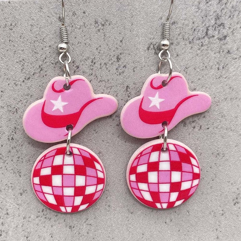 Wholesale Pink Western Cowboy Style Acrylic Earrings