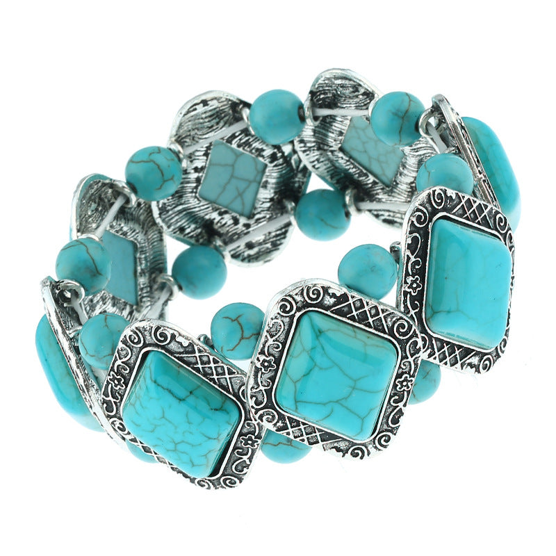 Wholesale Retro geometric pattern diamond turquoise bracelet