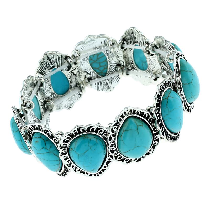 Wholesale Vintage Water Drop Elastic Heart Turquoise Bracelet