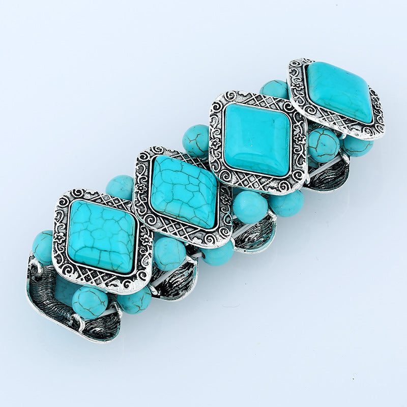 Wholesale Retro geometric pattern diamond turquoise bracelet