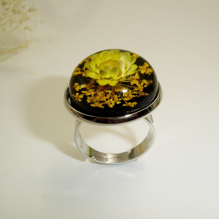 Wholesale 6pcs Handmade Vintage Real Flower Resin Dripping Dried Flower Ring