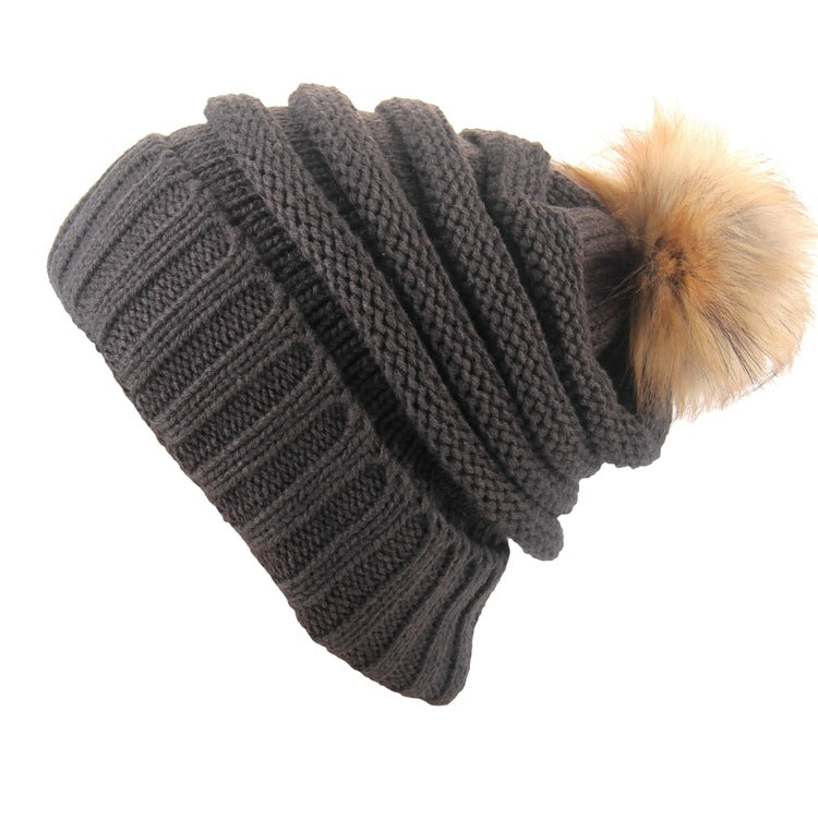 Wholesale Wool Ball Knitted Hat Thickened Warm Woolen Hat