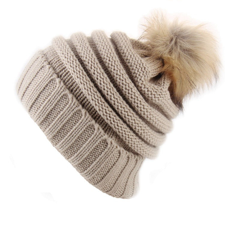 Wholesale Wool Ball Knitted Hat Thickened Warm Woolen Hat